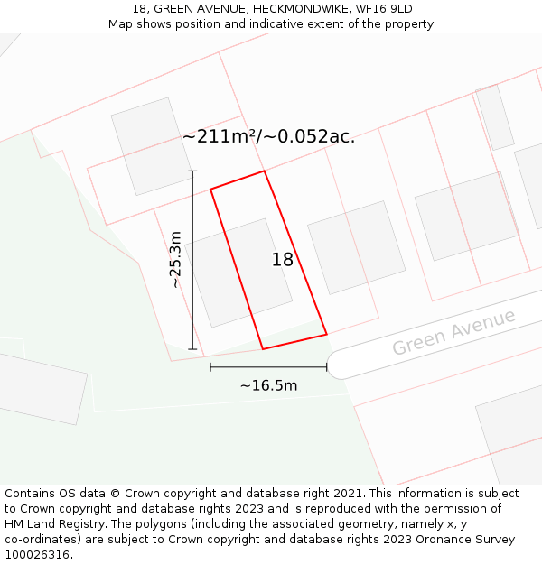 18, GREEN AVENUE, HECKMONDWIKE, WF16 9LD: Plot and title map