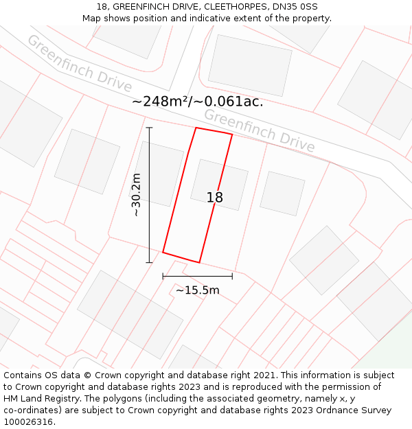 18, GREENFINCH DRIVE, CLEETHORPES, DN35 0SS: Plot and title map