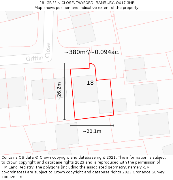 18, GRIFFIN CLOSE, TWYFORD, BANBURY, OX17 3HR: Plot and title map