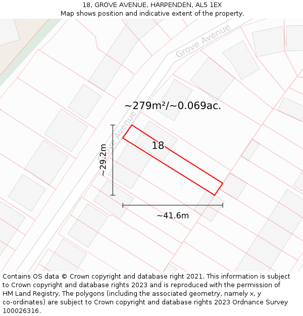 18, GROVE AVENUE, HARPENDEN, AL5 1EX: Plot and title map