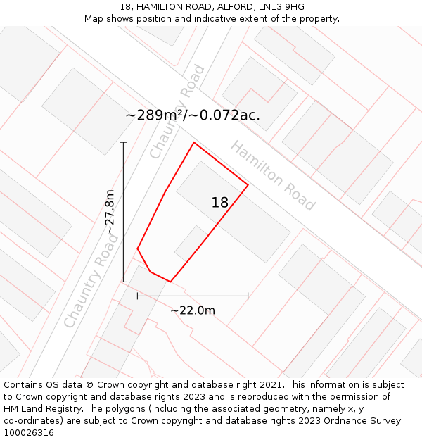 18, HAMILTON ROAD, ALFORD, LN13 9HG: Plot and title map