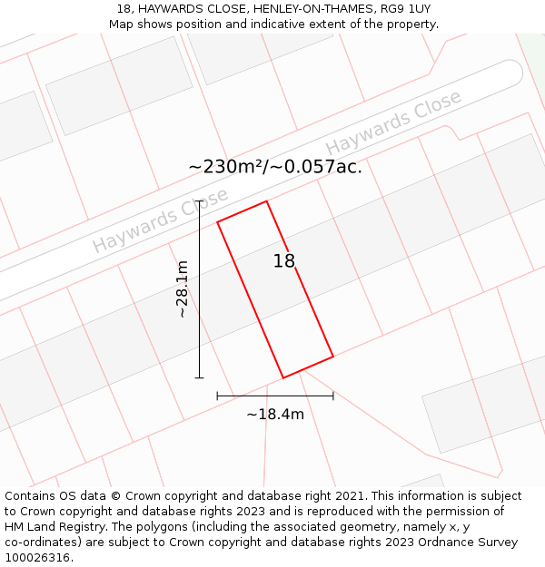 18, HAYWARDS CLOSE, HENLEY-ON-THAMES, RG9 1UY: Plot and title map