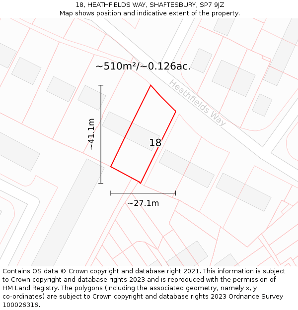 18, HEATHFIELDS WAY, SHAFTESBURY, SP7 9JZ: Plot and title map