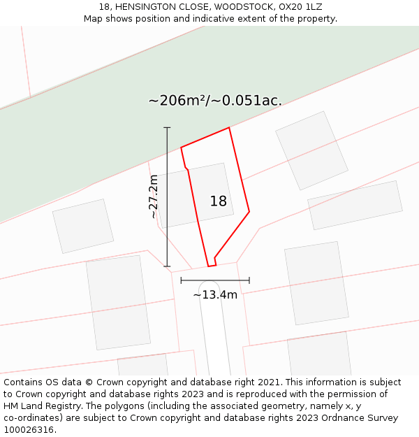 18, HENSINGTON CLOSE, WOODSTOCK, OX20 1LZ: Plot and title map