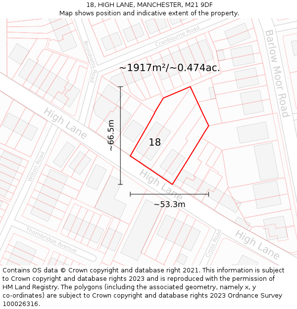 18, HIGH LANE, MANCHESTER, M21 9DF: Plot and title map