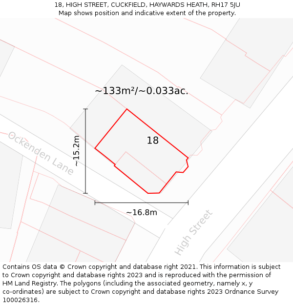 18, HIGH STREET, CUCKFIELD, HAYWARDS HEATH, RH17 5JU: Plot and title map
