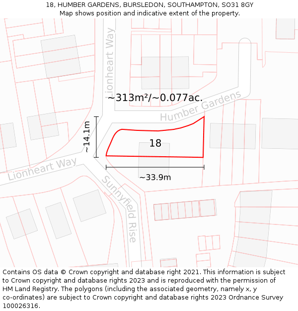 18, HUMBER GARDENS, BURSLEDON, SOUTHAMPTON, SO31 8GY: Plot and title map