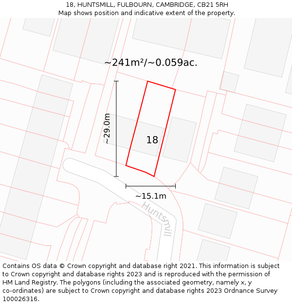 18, HUNTSMILL, FULBOURN, CAMBRIDGE, CB21 5RH: Plot and title map