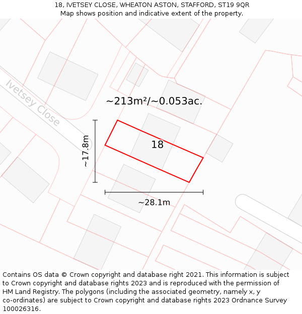 18, IVETSEY CLOSE, WHEATON ASTON, STAFFORD, ST19 9QR: Plot and title map