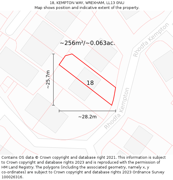 18, KEMPTON WAY, WREXHAM, LL13 0NU: Plot and title map