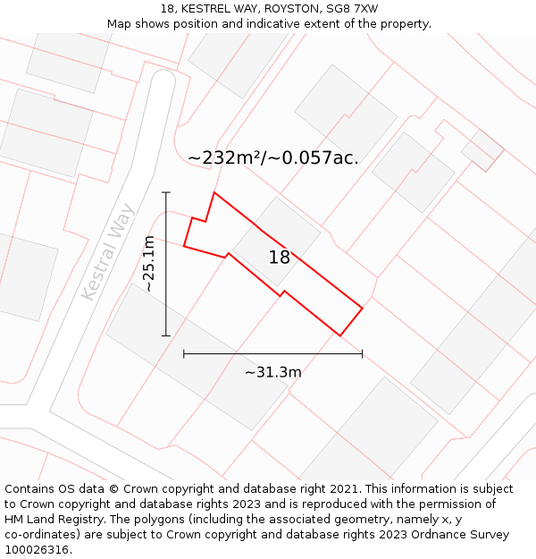 18, KESTREL WAY, ROYSTON, SG8 7XW: Plot and title map