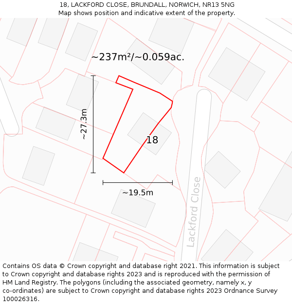 18, LACKFORD CLOSE, BRUNDALL, NORWICH, NR13 5NG: Plot and title map