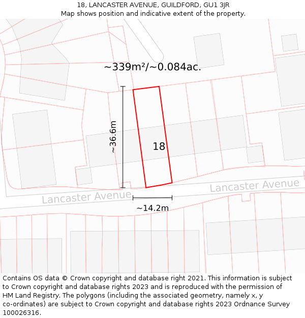 18, LANCASTER AVENUE, GUILDFORD, GU1 3JR: Plot and title map