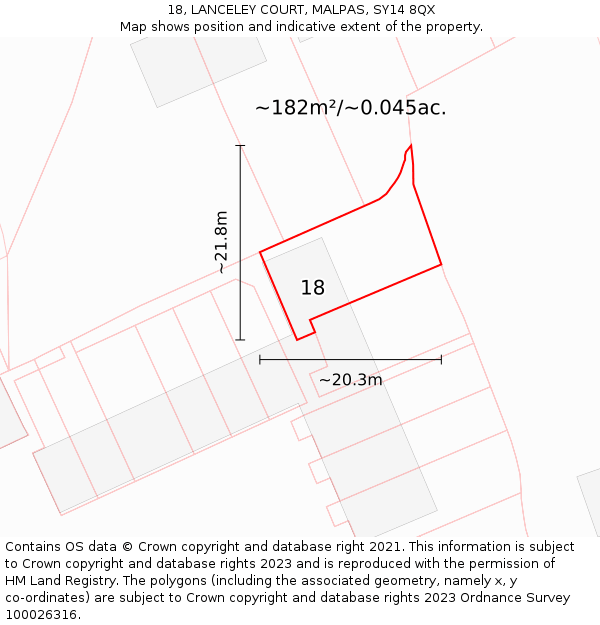 18, LANCELEY COURT, MALPAS, SY14 8QX: Plot and title map