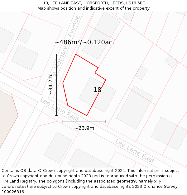 18, LEE LANE EAST, HORSFORTH, LEEDS, LS18 5RE: Plot and title map