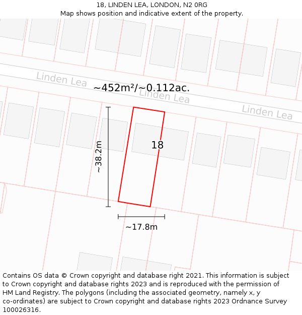 18, LINDEN LEA, LONDON, N2 0RG: Plot and title map