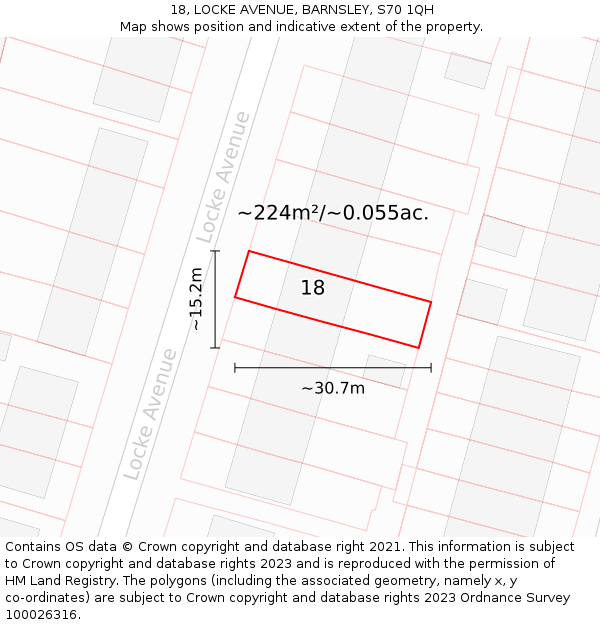 18, LOCKE AVENUE, BARNSLEY, S70 1QH: Plot and title map