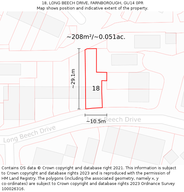 18, LONG BEECH DRIVE, FARNBOROUGH, GU14 0PR: Plot and title map