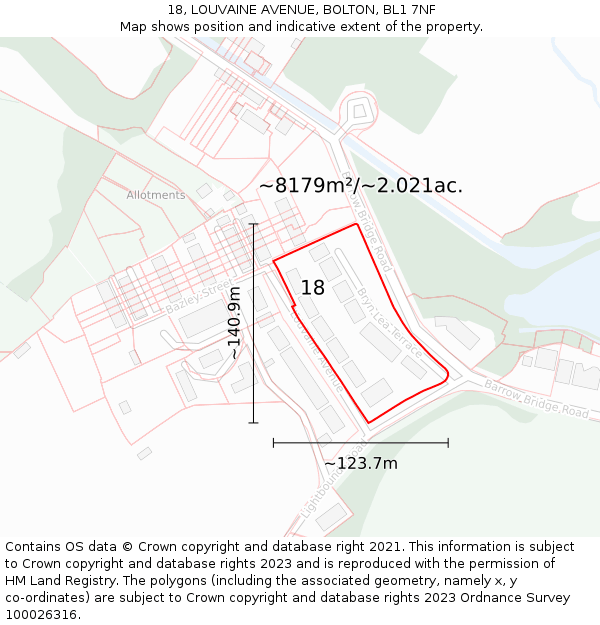 18, LOUVAINE AVENUE, BOLTON, BL1 7NF: Plot and title map