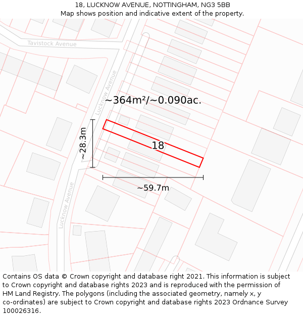 18, LUCKNOW AVENUE, NOTTINGHAM, NG3 5BB: Plot and title map