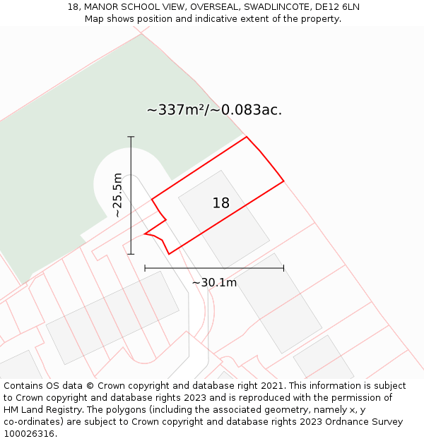 18, MANOR SCHOOL VIEW, OVERSEAL, SWADLINCOTE, DE12 6LN: Plot and title map