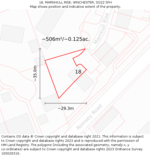 18, MARNHULL RISE, WINCHESTER, SO22 5FH: Plot and title map