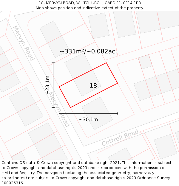 18, MERVYN ROAD, WHITCHURCH, CARDIFF, CF14 1PR: Plot and title map