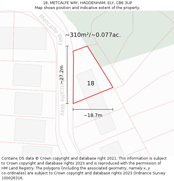 18, METCALFE WAY, HADDENHAM, ELY, CB6 3UP: Plot and title map