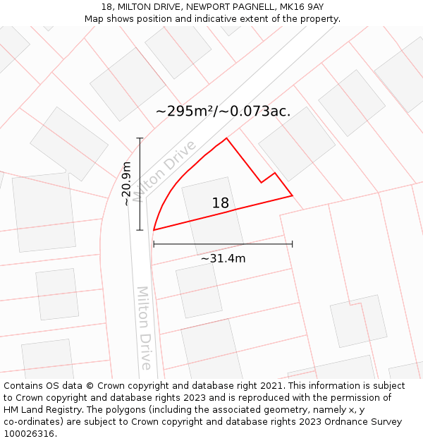 18, MILTON DRIVE, NEWPORT PAGNELL, MK16 9AY: Plot and title map