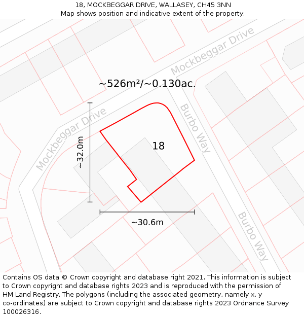 18, MOCKBEGGAR DRIVE, WALLASEY, CH45 3NN: Plot and title map