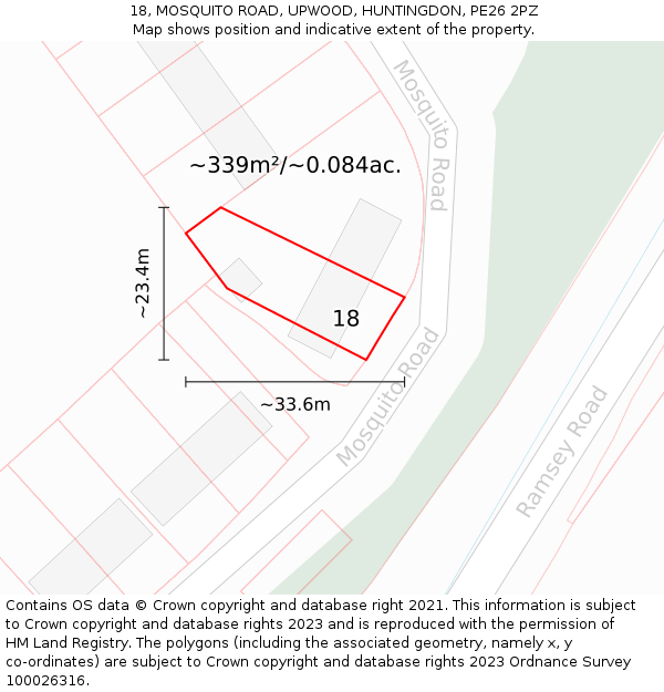 18, MOSQUITO ROAD, UPWOOD, HUNTINGDON, PE26 2PZ: Plot and title map