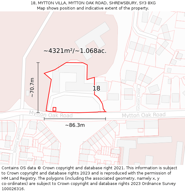 18, MYTTON VILLA, MYTTON OAK ROAD, SHREWSBURY, SY3 8XG: Plot and title map