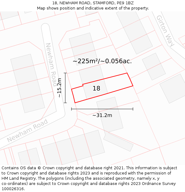 18, NEWHAM ROAD, STAMFORD, PE9 1BZ: Plot and title map