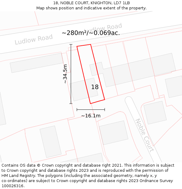 18, NOBLE COURT, KNIGHTON, LD7 1LB: Plot and title map