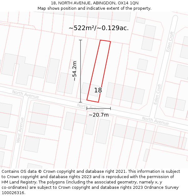 18, NORTH AVENUE, ABINGDON, OX14 1QN: Plot and title map