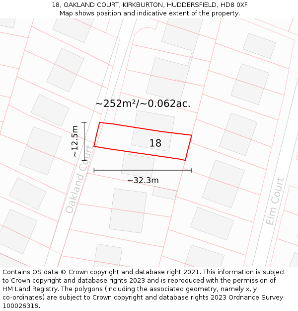 18, OAKLAND COURT, KIRKBURTON, HUDDERSFIELD, HD8 0XF: Plot and title map