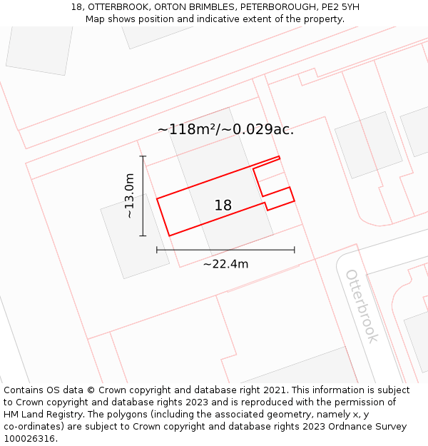 18, OTTERBROOK, ORTON BRIMBLES, PETERBOROUGH, PE2 5YH: Plot and title map