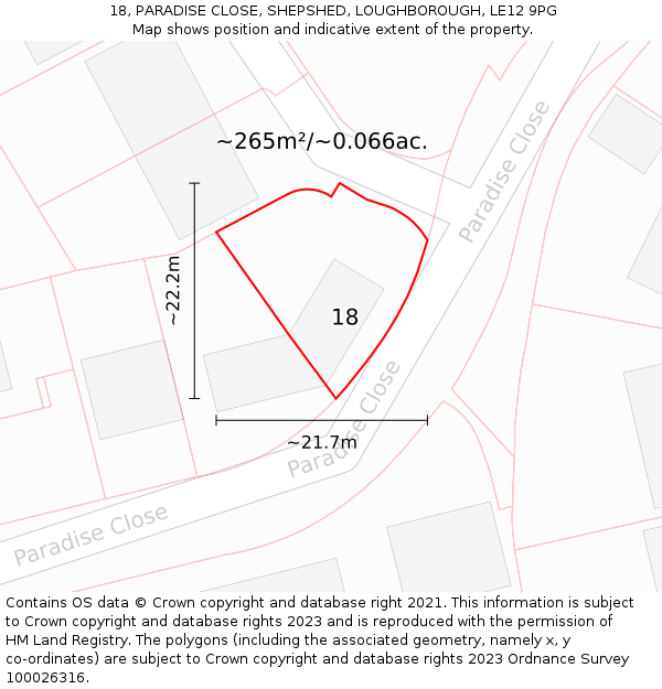 18, PARADISE CLOSE, SHEPSHED, LOUGHBOROUGH, LE12 9PG: Plot and title map