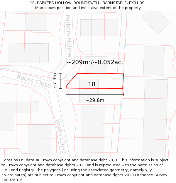 18, PARKERS HOLLOW, ROUNDSWELL, BARNSTAPLE, EX31 3SL: Plot and title map