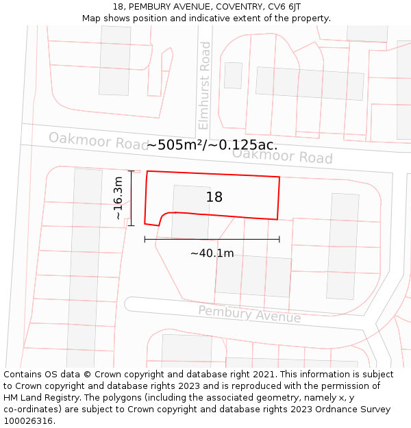 18, PEMBURY AVENUE, COVENTRY, CV6 6JT: Plot and title map
