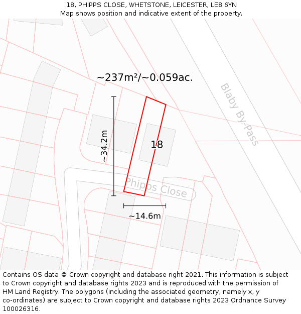 18, PHIPPS CLOSE, WHETSTONE, LEICESTER, LE8 6YN: Plot and title map