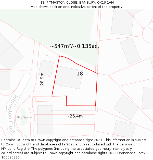 18, PITMASTON CLOSE, BANBURY, OX16 1AH: Plot and title map