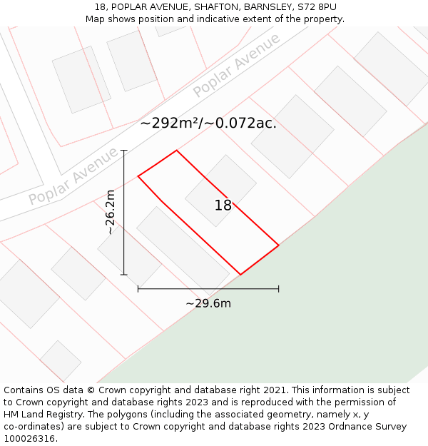 18, POPLAR AVENUE, SHAFTON, BARNSLEY, S72 8PU: Plot and title map