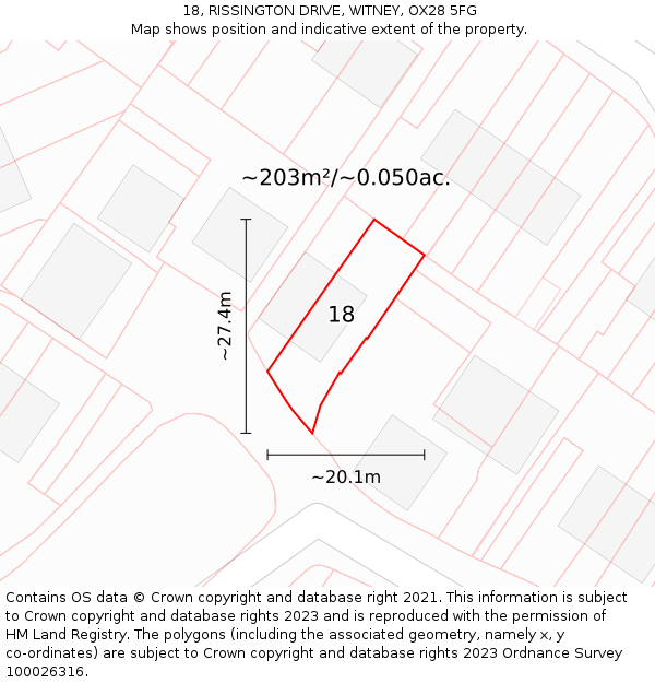 18, RISSINGTON DRIVE, WITNEY, OX28 5FG: Plot and title map