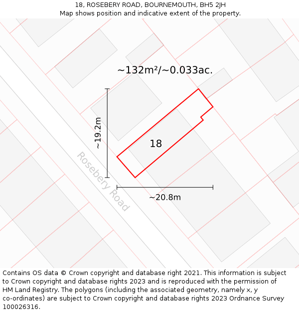 18, ROSEBERY ROAD, BOURNEMOUTH, BH5 2JH: Plot and title map