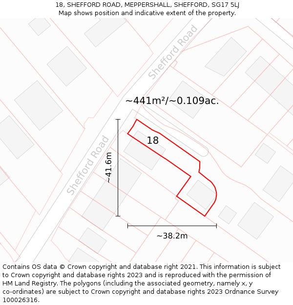 18, SHEFFORD ROAD, MEPPERSHALL, SHEFFORD, SG17 5LJ: Plot and title map