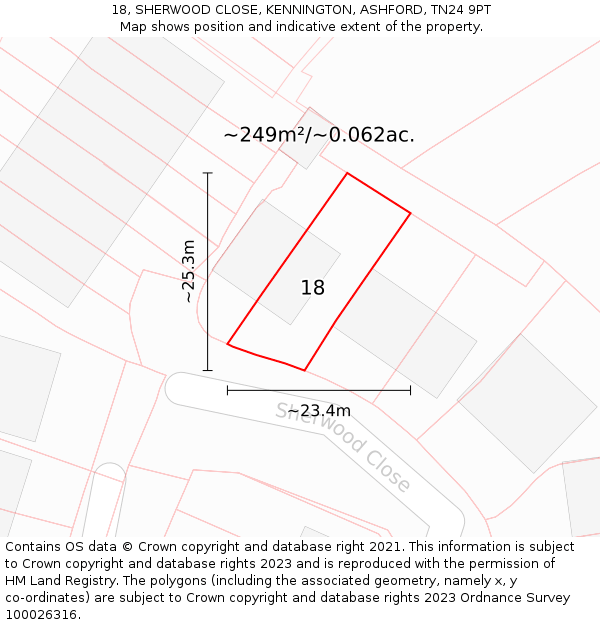 18, SHERWOOD CLOSE, KENNINGTON, ASHFORD, TN24 9PT: Plot and title map