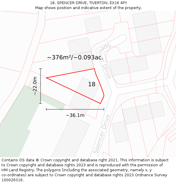 18, SPENCER DRIVE, TIVERTON, EX16 4PY: Plot and title map