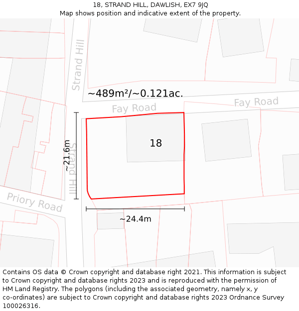 18, STRAND HILL, DAWLISH, EX7 9JQ: Plot and title map