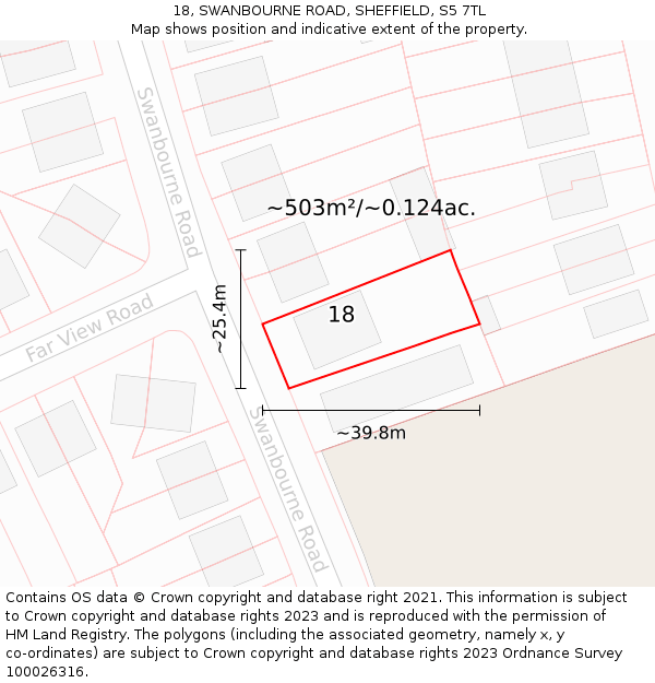 18, SWANBOURNE ROAD, SHEFFIELD, S5 7TL: Plot and title map